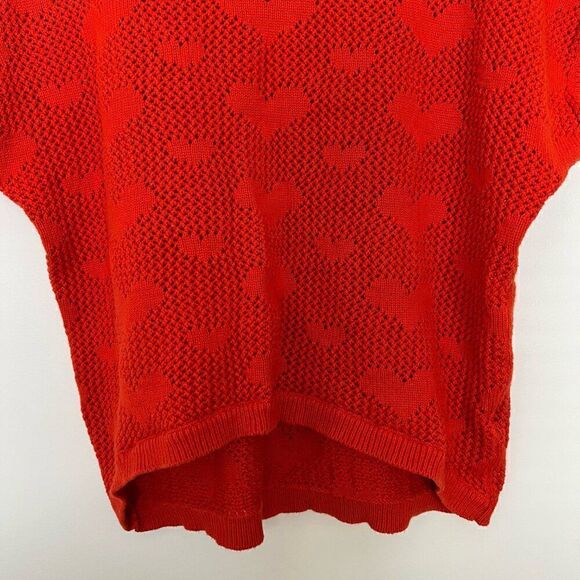 H&M Womens Top Size XL Red Chunky Open Knit Hearts Sleeveless High Low Hem - Picture 3 of 11
